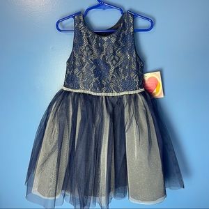Blue & silver lace and tulle girls party dress sz 5 wedding flower girl